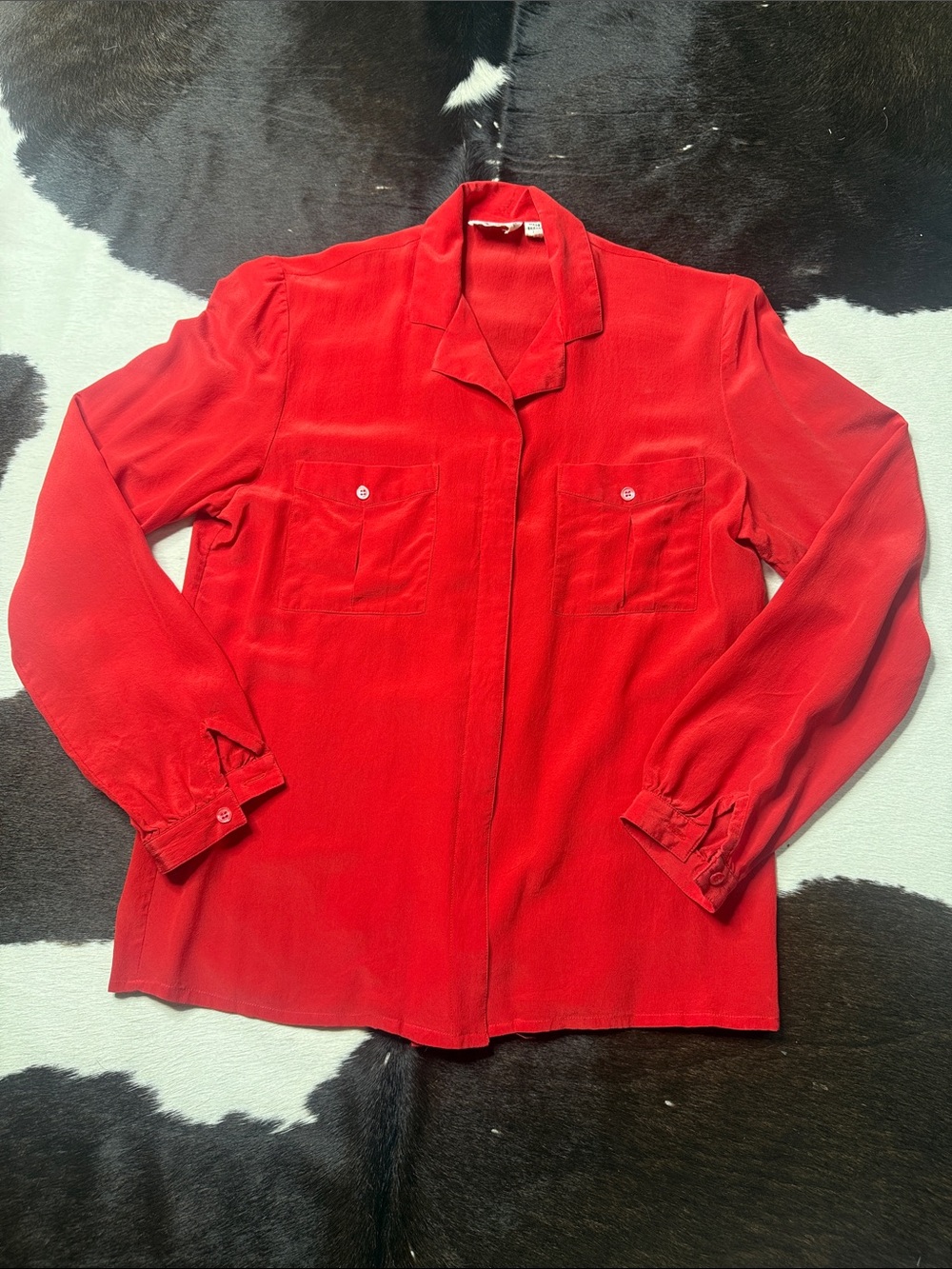 Oleg Cassini Vibrant Red Button-Front Blouse